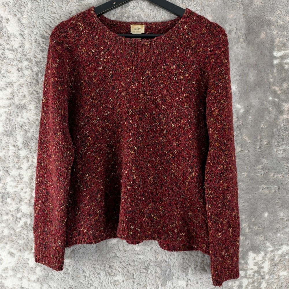 ALPS Size M Chunky Marled Knit Crewneck Pullover Sweater Red Multi Women LS